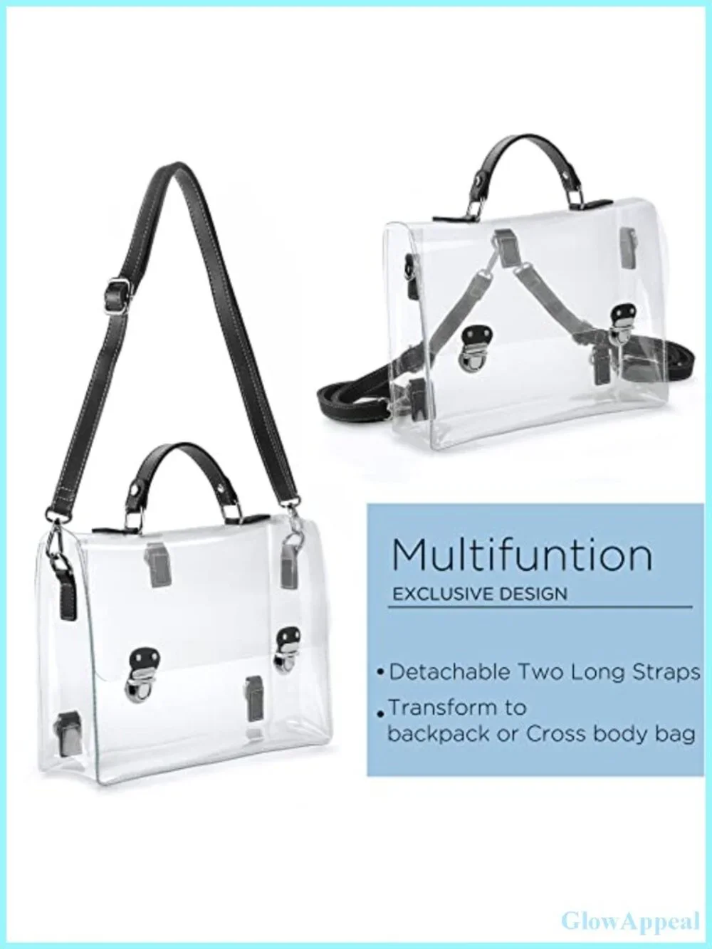 Clear PVC Convertible Satchel Backpack Crossbody Stadium Approved
